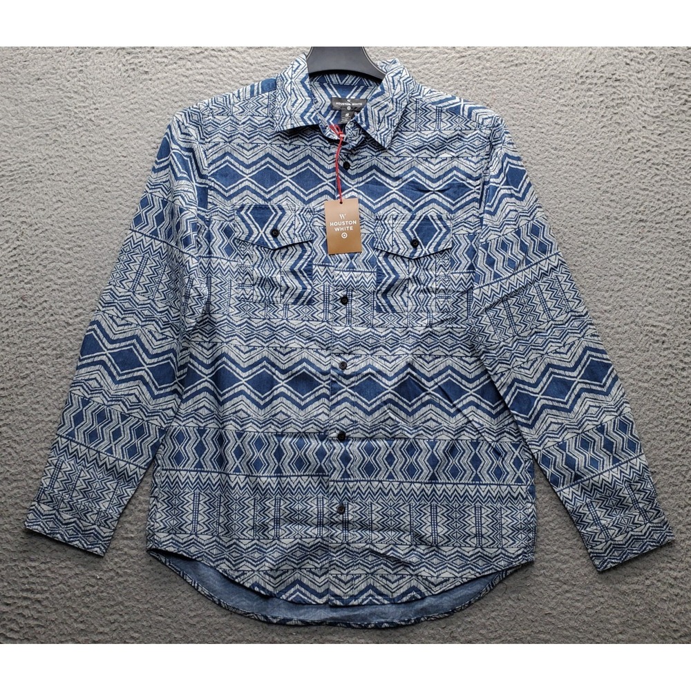 Houston White Shirt Mens Small Multi Tribal Print Long Sleeve Collared Button-Up